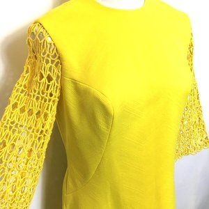 VTG 70’s Yellow Career Day Crochet Sleeves Dress